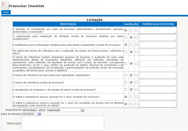 Indicadores baseados em checklist