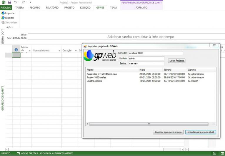 Sincronização com o MS Project